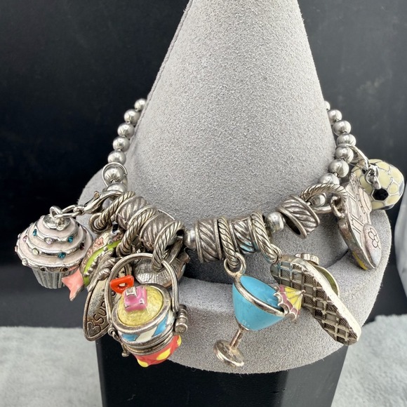 Brighton Jewelry - Vintage Brighton Charm Bracelet Silver Tone Summer Theme Enamel Beach 7.5"
